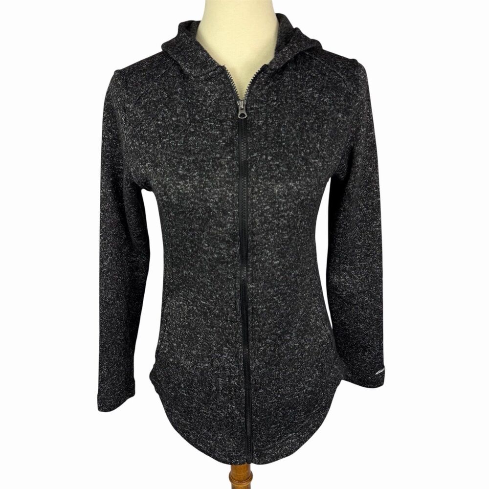 Eddie Bauer Hooded Fleece Full Zip Jacket Black White Women’s Small